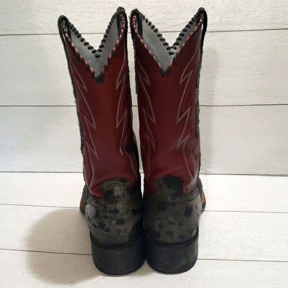 Ariat 10B burgundy and distress black leather square toe mens cowboy boo… - Picture 5 of 9